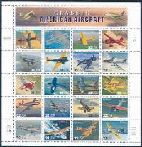 Classic American Aircraft United States, 1997 Mint Sheet of 20 Stamps